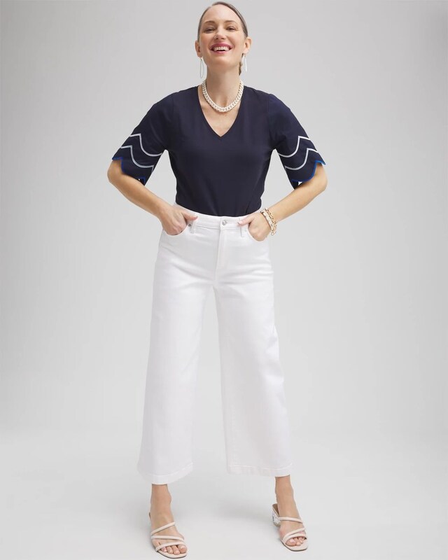 Embroidered Scallop Sleeve Top - image 2